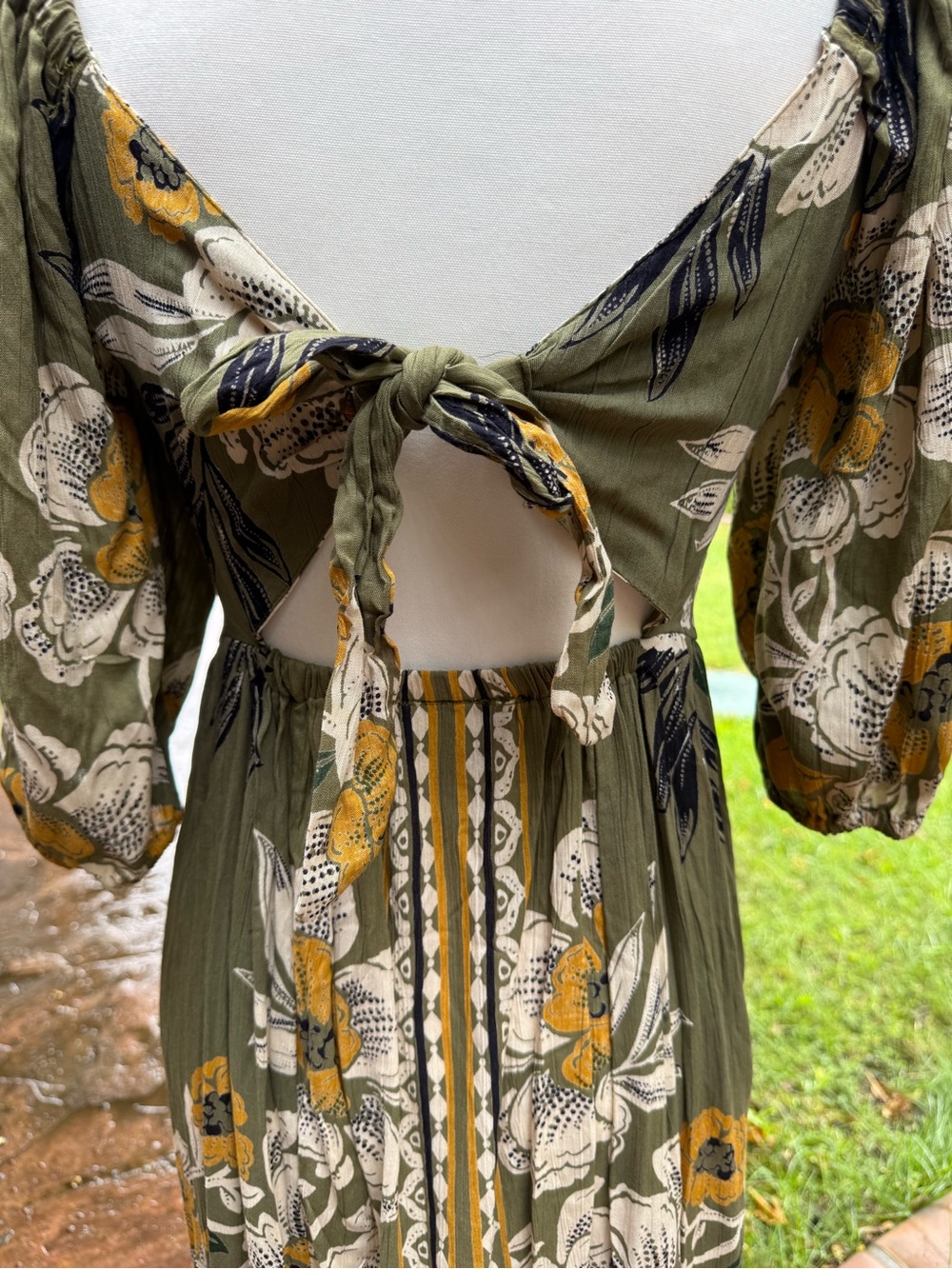 Angie Olive Maxi Dress with Mustard Floral Print - Picture 5 of 7